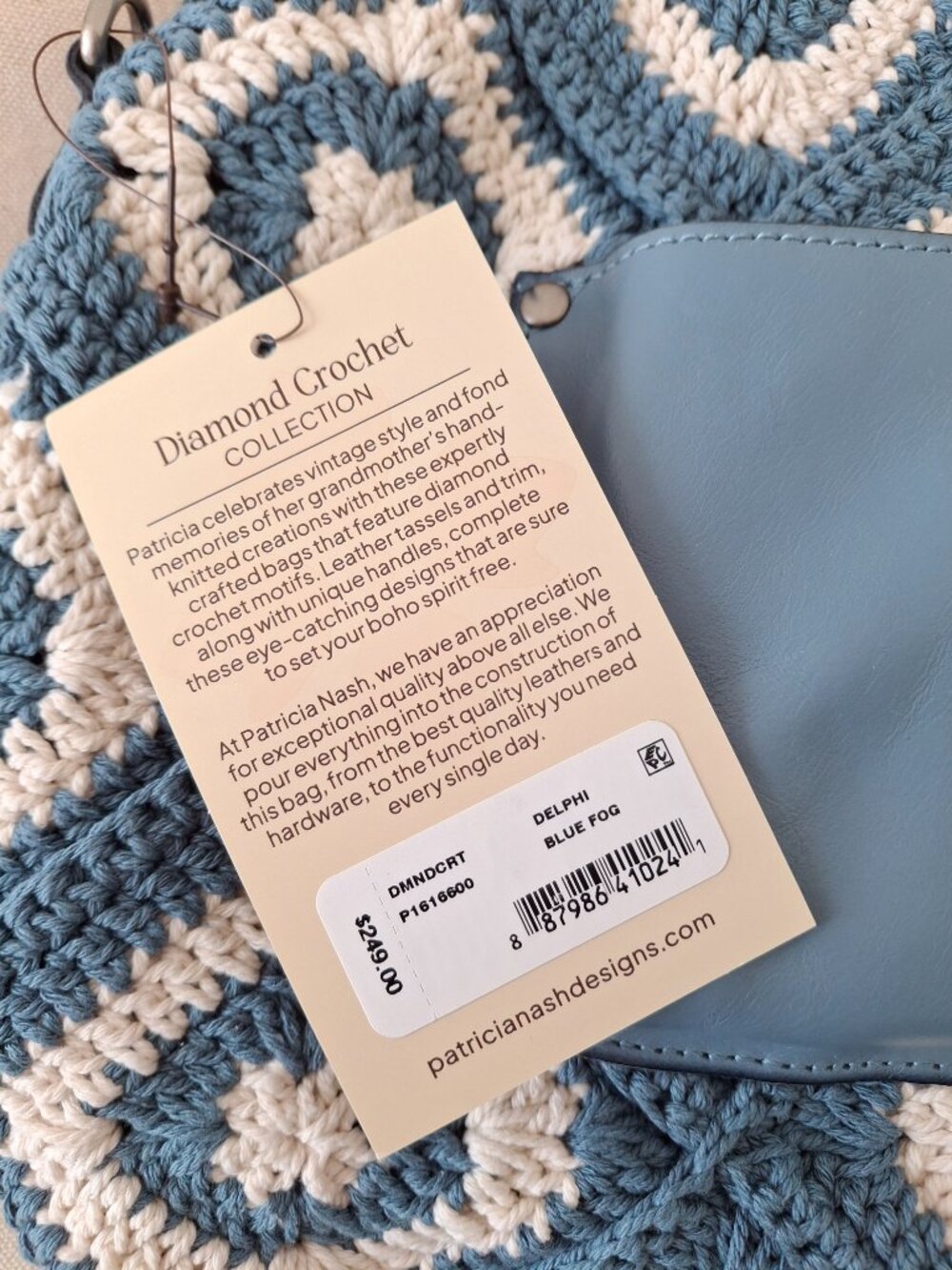 (New) Patricia Nash – Delphi Cotton Crochet & Leather Tote Crossbody (Blue Fog) - Picture 10 of 12